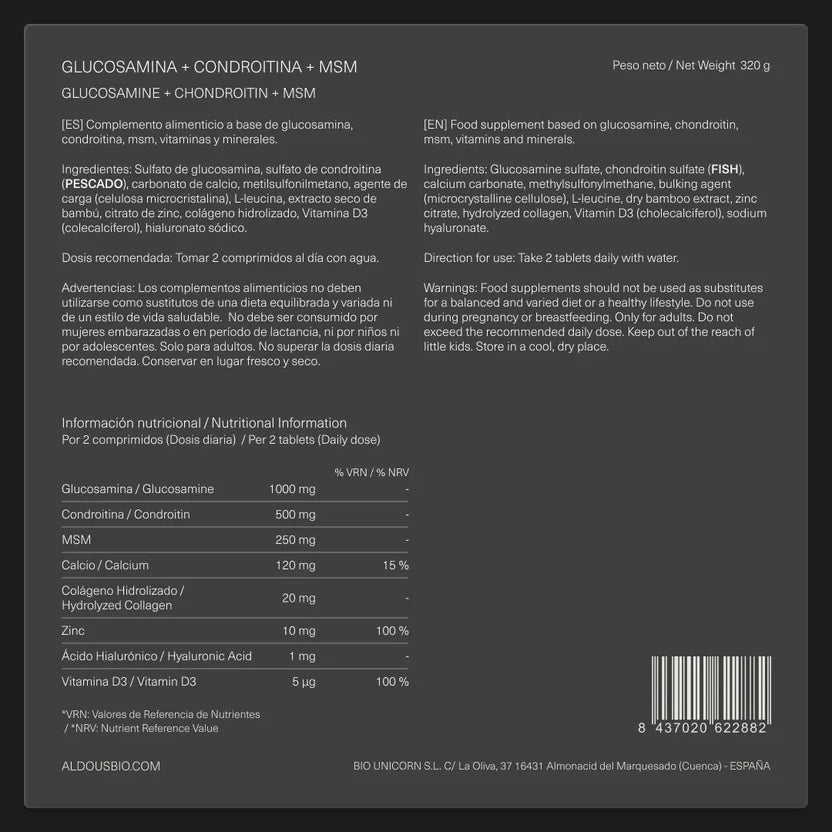 Glucosamina 1000 mg con Condroitina, MSM, Colágeno y Vitaminas | Salud Articular y Ósea | 200 Comprimidos (10651454996826)