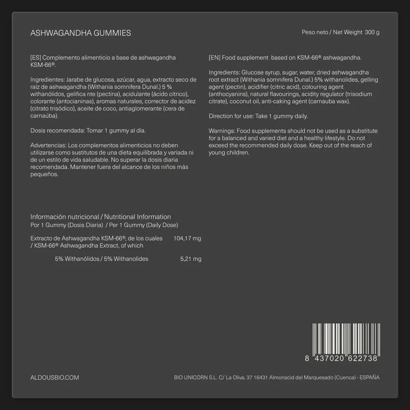 Ashwagandha KSM-66® en Gominolas Sabor Cereza | Apoyo al Estrés y Relajación | 120 Gominolas (10650968916314)