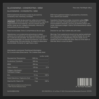 Glucosamina 1000 mg con Condroitina, MSM, Colágeno y Vitaminas | Salud Articular y Ósea | 200 Comprimidos (10651454996826)