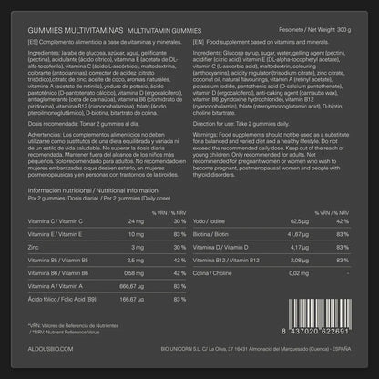 Multivitaminas en Gominolas Veganas con Vitaminas A, B, C, D, E y Minerales | Energía, Inmunidad y Bienestar | 120 Gominolas (10652242444634)