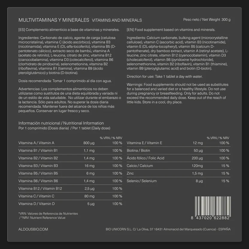 Multivitaminas con Vitaminas A, B, C, D, E, Calcio, Zinc y Selenio | Energía e Inmunidad | 500 Comprimidos (10652249719130)